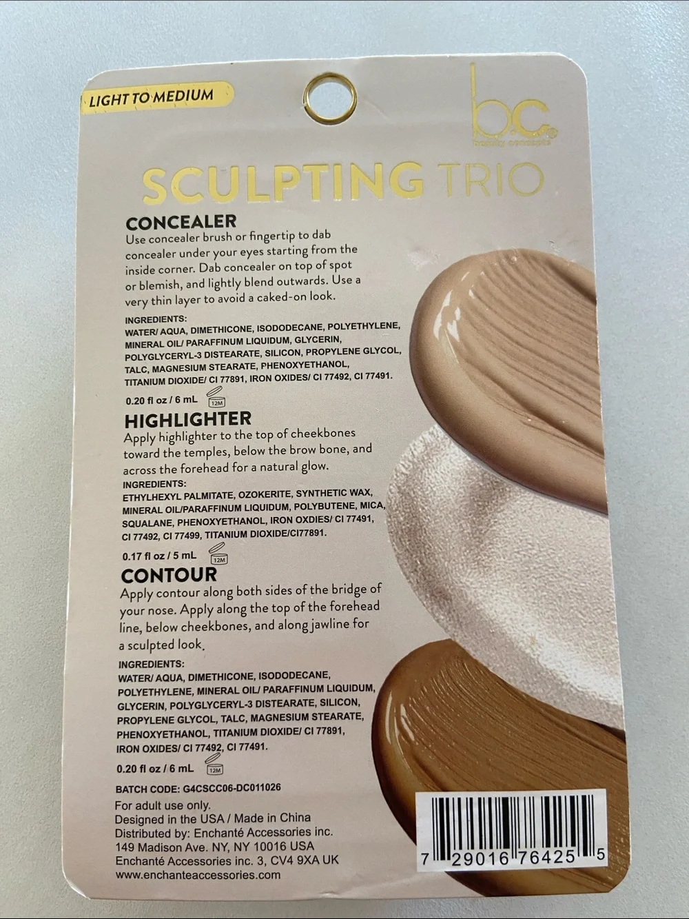 Sculpting Trio Concealer, Highlighter & Contour - Light to Medium, Nude Shades
